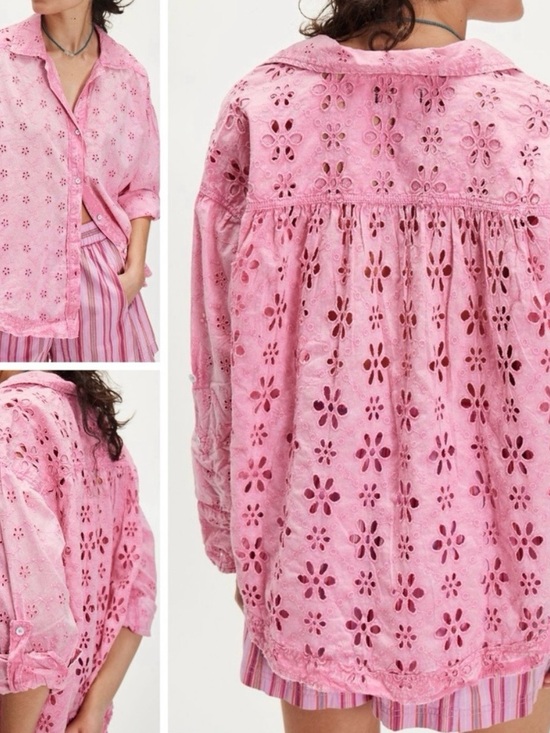 We The Free Tops - NWOT We The Free Mae Washed Eyelet Shirt by Free People in the shade "pink wash.